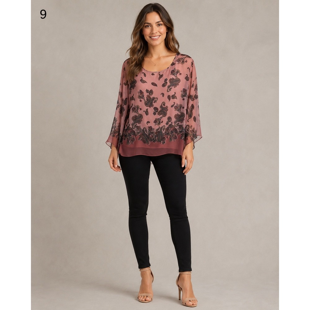 Belle France Sheer Overlay Top Womens M Pink Paisley Silk Blend Made in Italy
